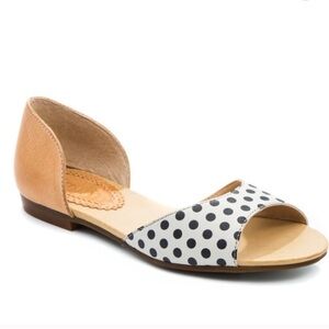 Latigo Mollee leather black and white polka dot peep toe flats Anthropologie